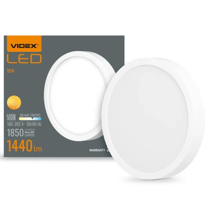 VIDEX 18W 5000K 220V LED світильник круглий накладний
