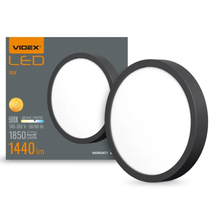 VIDEX 18W 5000K Black LED світильник круглий накладний
