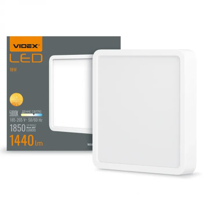 VIDEX 18W 5000K 220V LED світильник накладний квадрат