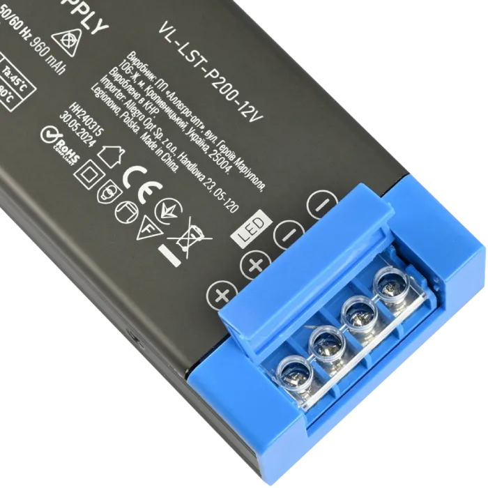 VIDEX (VL-LST-P200-12V) DC12V 16.6A 200W IP20 Блок живлення для LED стрічки