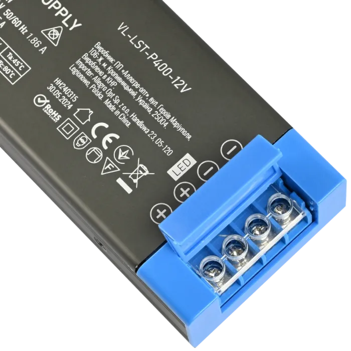 VIDEX (VL-LST-P400-12V) DC12V 33.3A 400W IP20 Блок живлення для LED стрічки