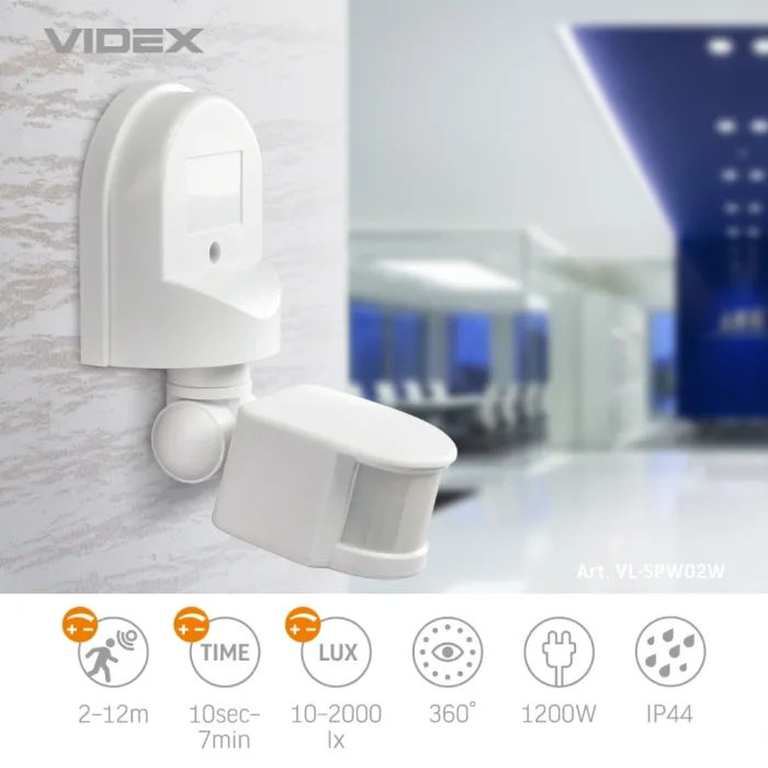 VIDEX VL-SPW02W 220V 1200W Датчик руху та освітленості інфрачервоний